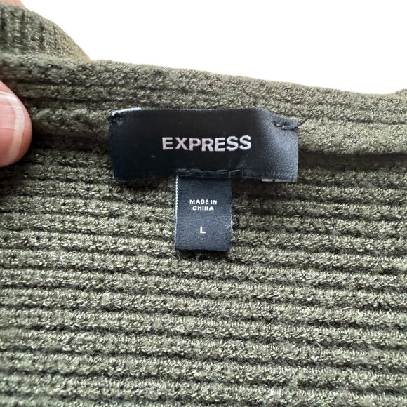 Express Green V-Neck Knit Sweater LARGE Women’s Long Sleeve Pullover Midweight - Picture 2 of 5